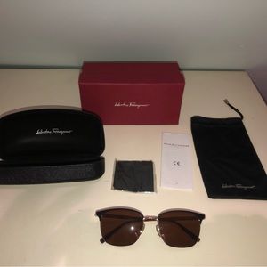 Salvatore Ferragamo SF180S Onyx/Shiny Gold Sunglasses - NEW in ORIGINAL BOX!
